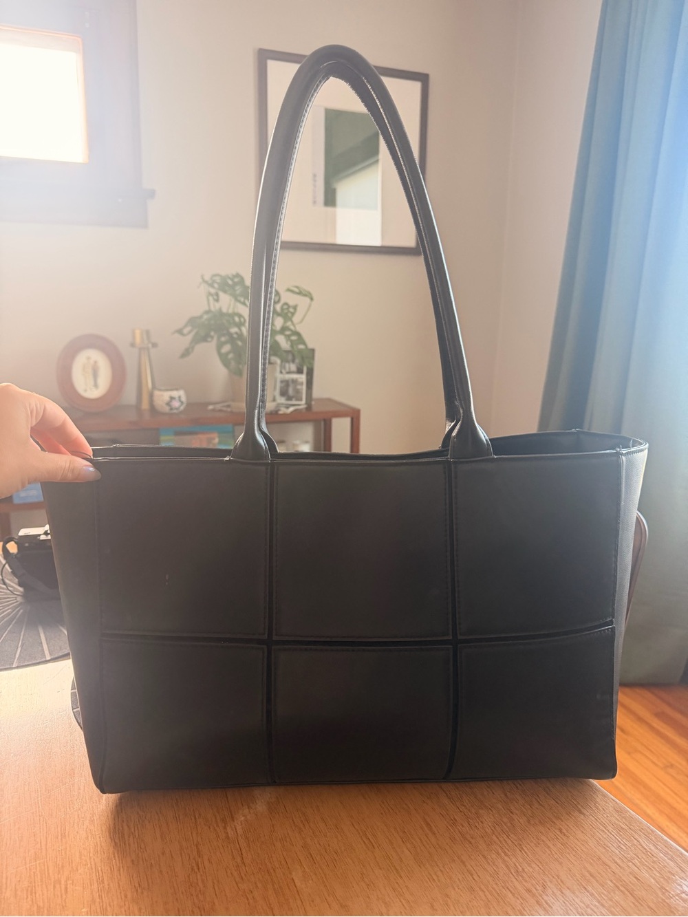 H&M Black Paneled Tote Shoulder Bag